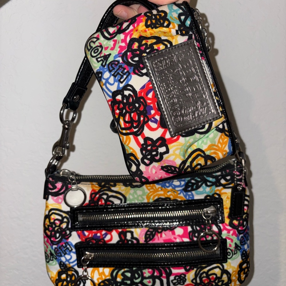 Coach Poppy Multicolor Floral Mini Bag, matching wristlet wallet